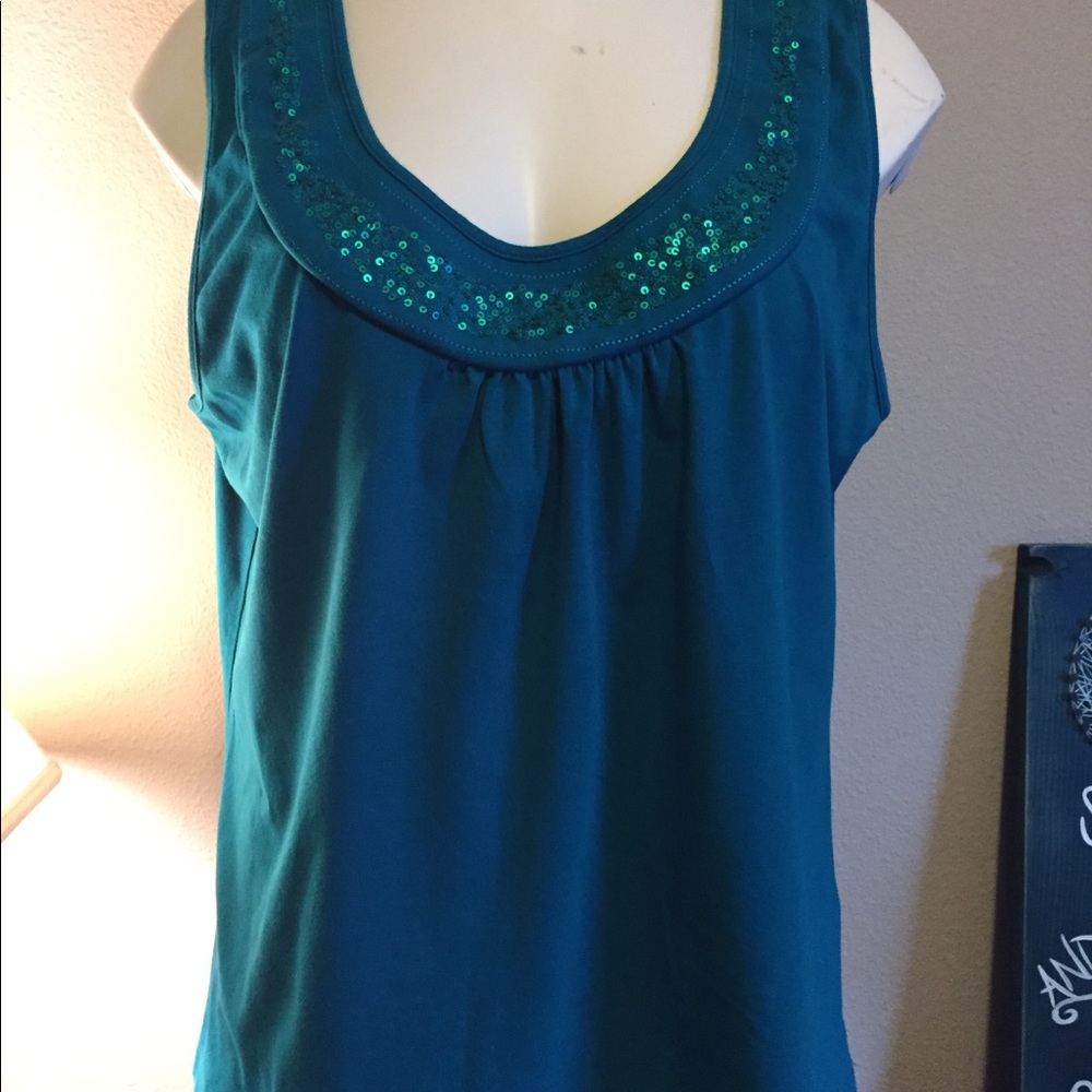 Teal Tank with sequin scoop-neck